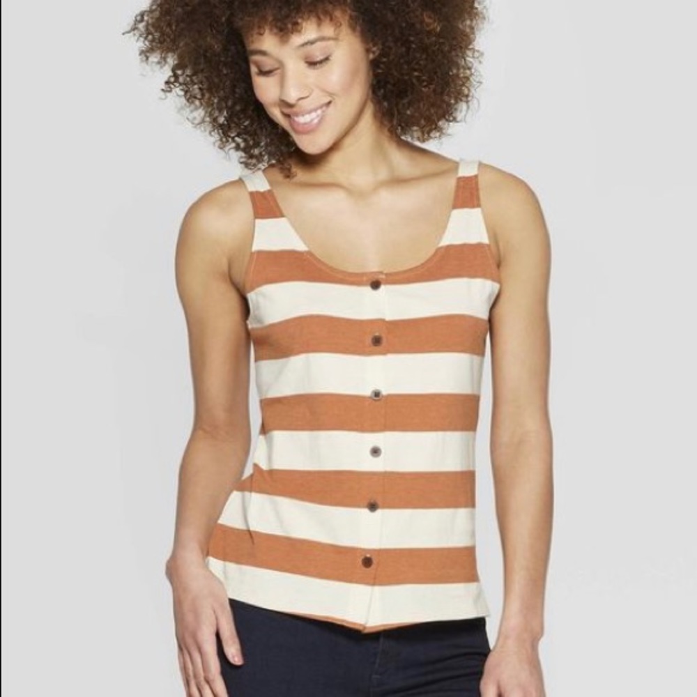 Orange and off white button up scoop tank